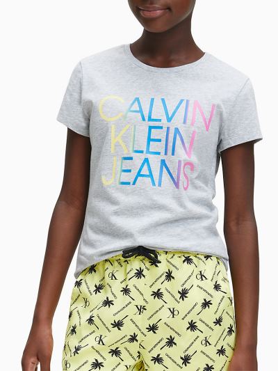 Calvin Klein Ruhák HU295842 | Calvin Klein Organic Cotton Logo Lány Póló Világos Szürke